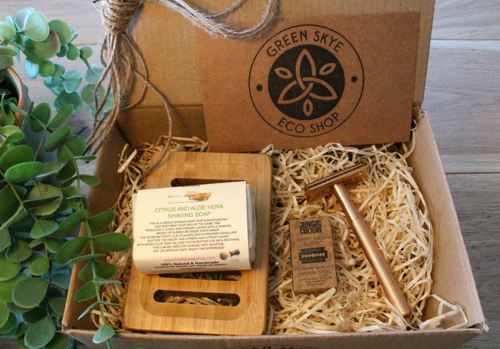 Shaving set gift box- rose gold or sea green - Green Skye-